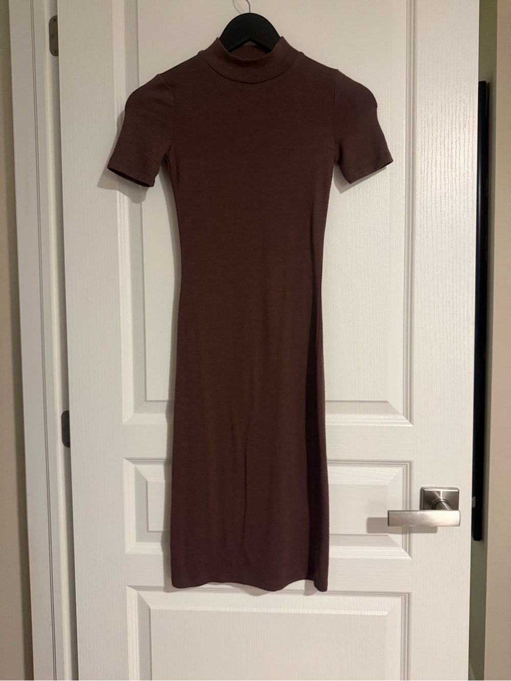 Wilfred Brown Short-Sleeve Mock Neck Midi Dress